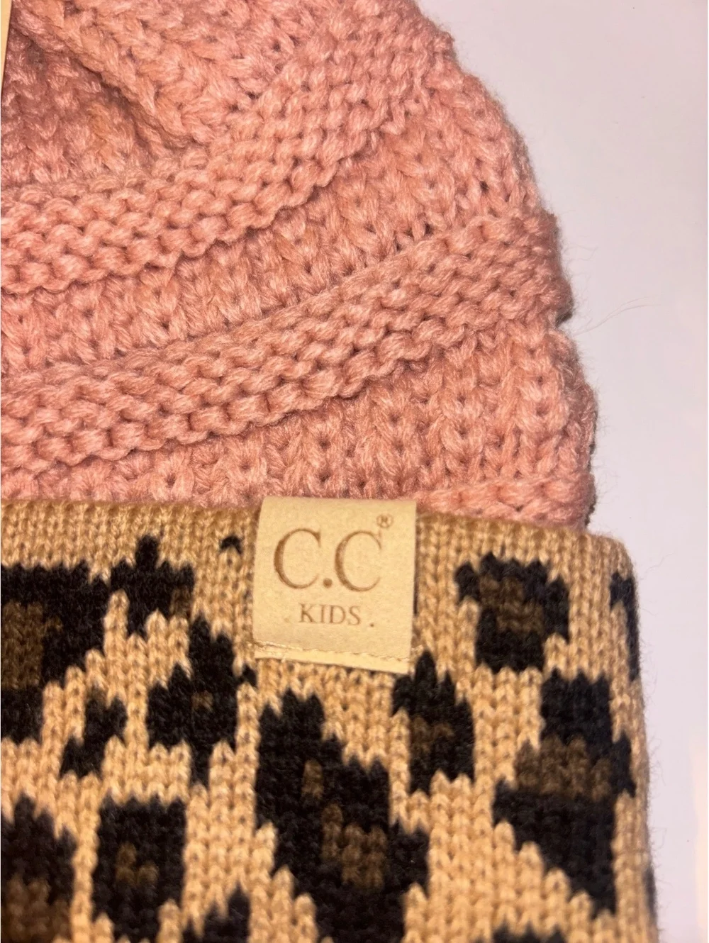 C.C Kids Leopard Print Knit Beanie Pink Tan Brown NWT Size M-L